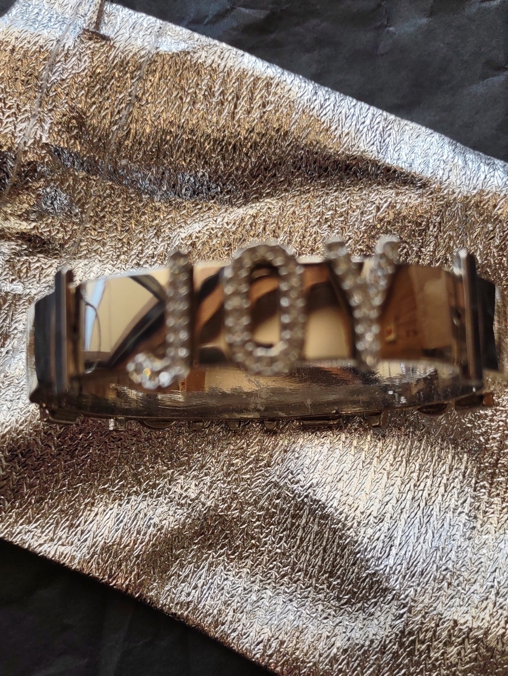 Embellished Silver 'JOY' Bangle Bracelet